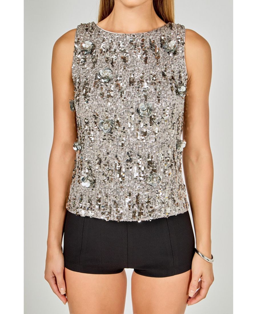 

Женский топ с цветочной аппликацией и пайетками endless rose, Charcoal