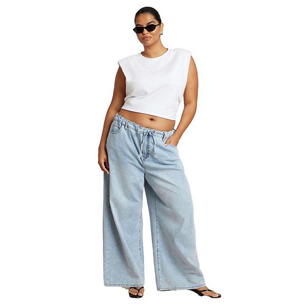 

Женские джинсы plus size с завязками на талии Eloquii, Light Wash