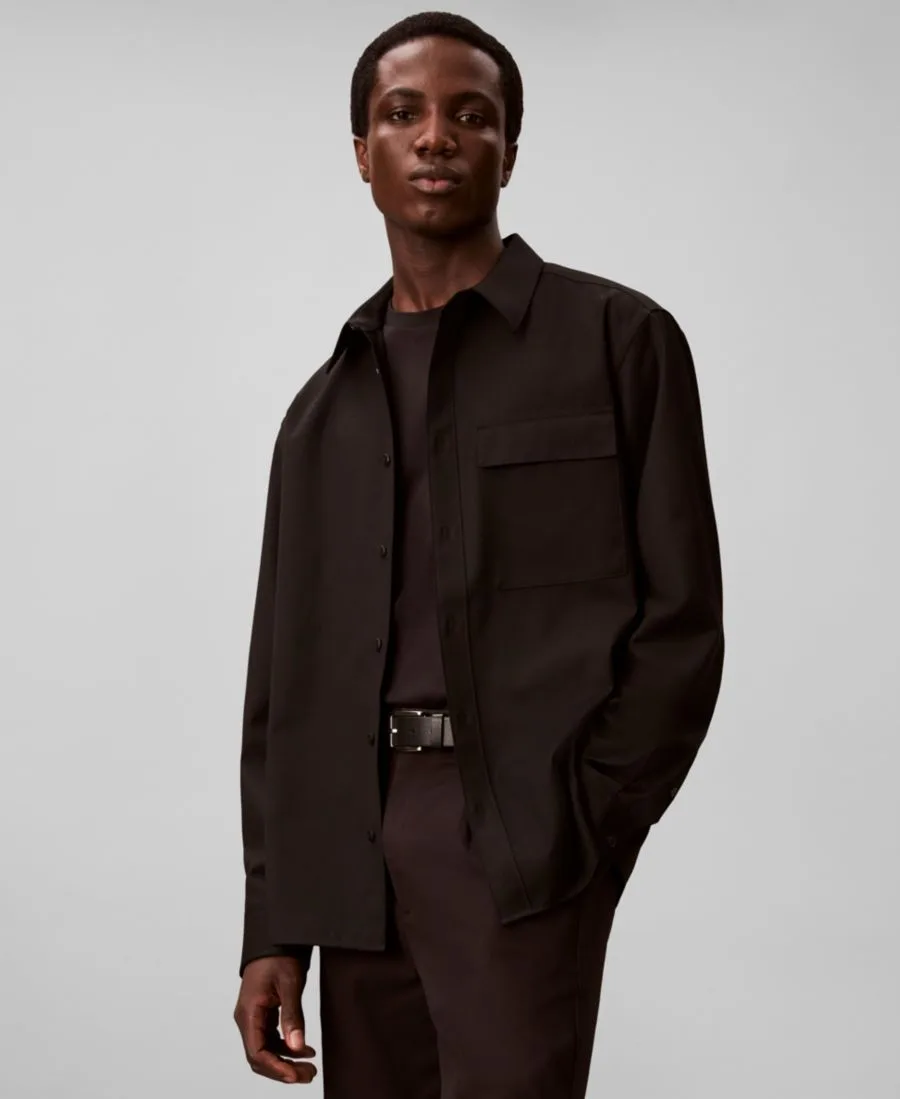 Мужская дорожная рубашка из саржи, стандартного кроя Calvin Klein, черный