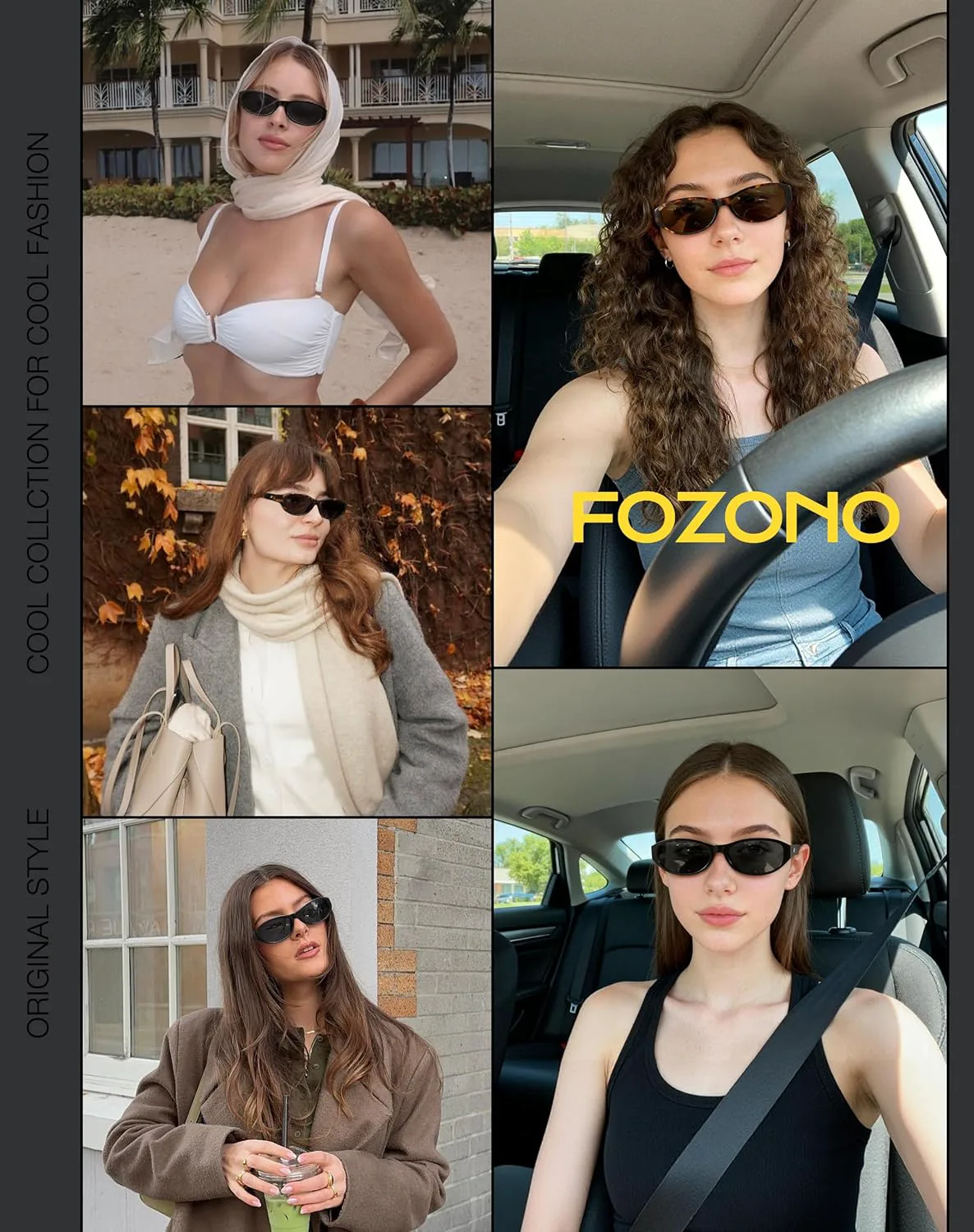 

Ретро-солнцезащитные очки узкой овальной формы для женщин, модные маленькие винтажные солнцезащитные очки с защитой от УФ-излучения FZN824 Fozono, Tortoise/Brown