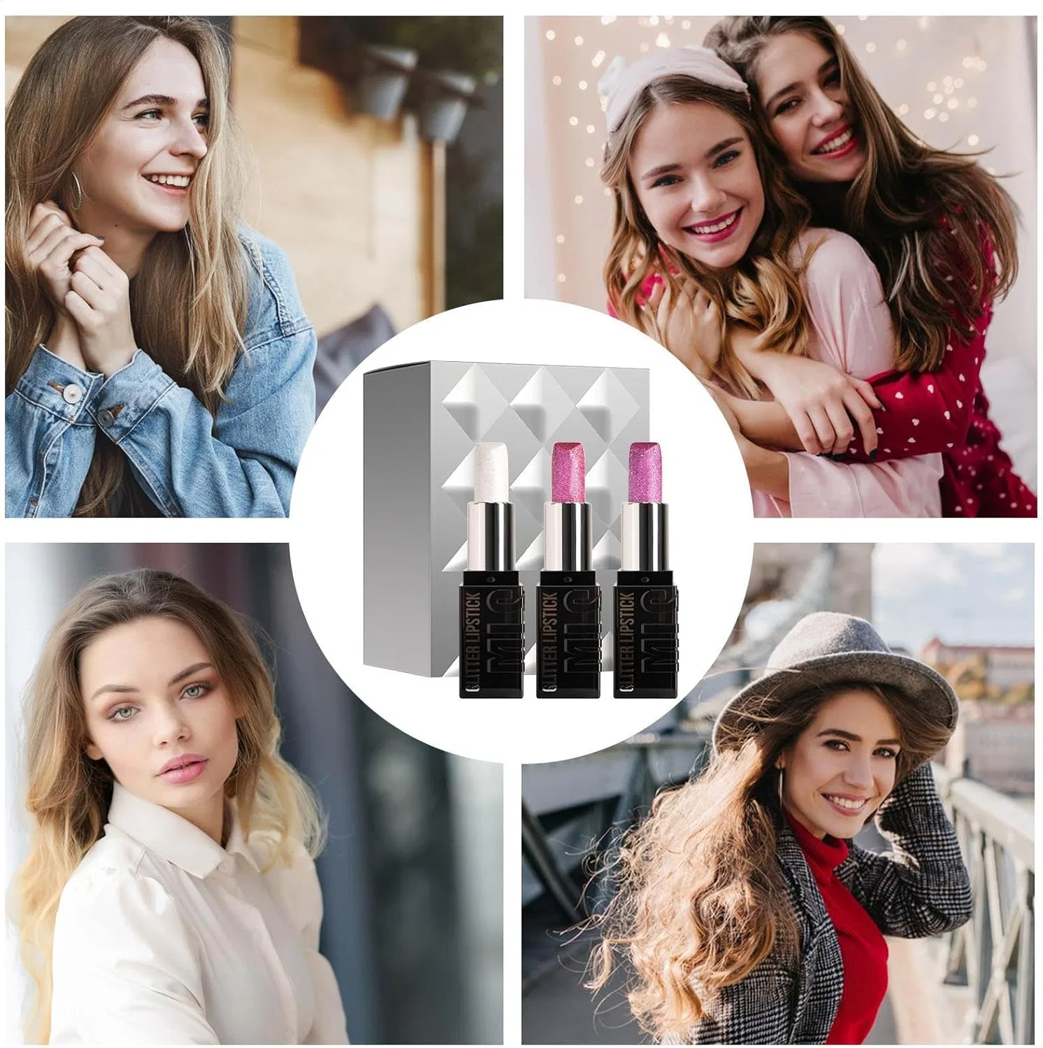Набор матовых и глянцевых блесков для губ Glitter Lip Kit, 3 цвета, 3.6 г, A# — фото 4