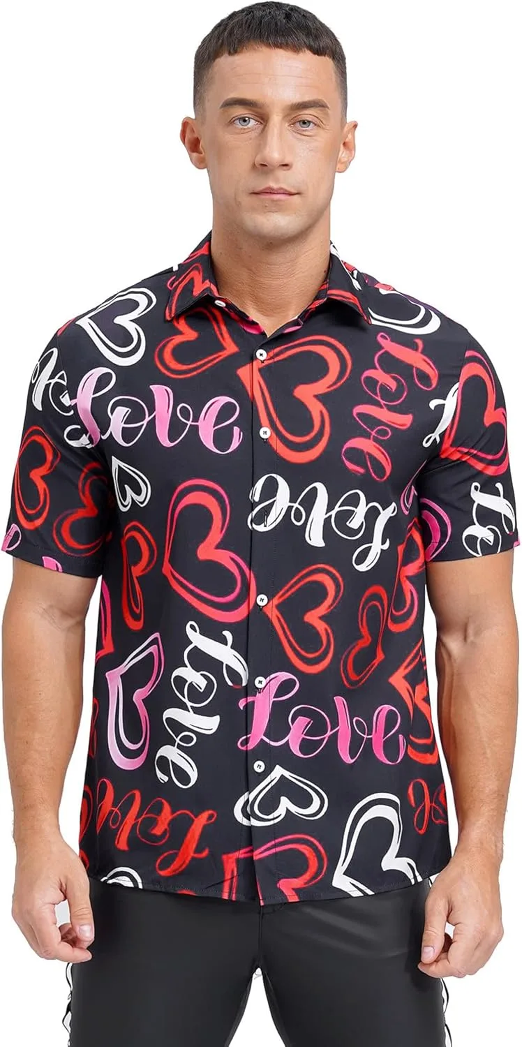

Мужская гавайская рубашка с принтом в виде сердец на День святого Валентина HULIJA