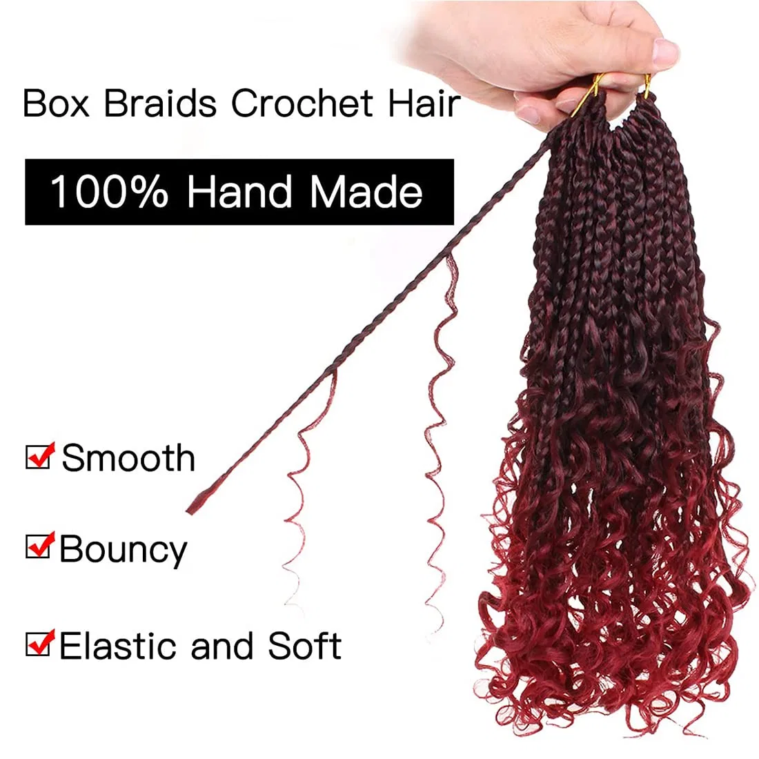 Синтетические наращиваемые волосы Boho Hippie Braids с кудрявыми концами, 8 упаковок по 18 дюймов Wowcfyyds, Brown — фото 4