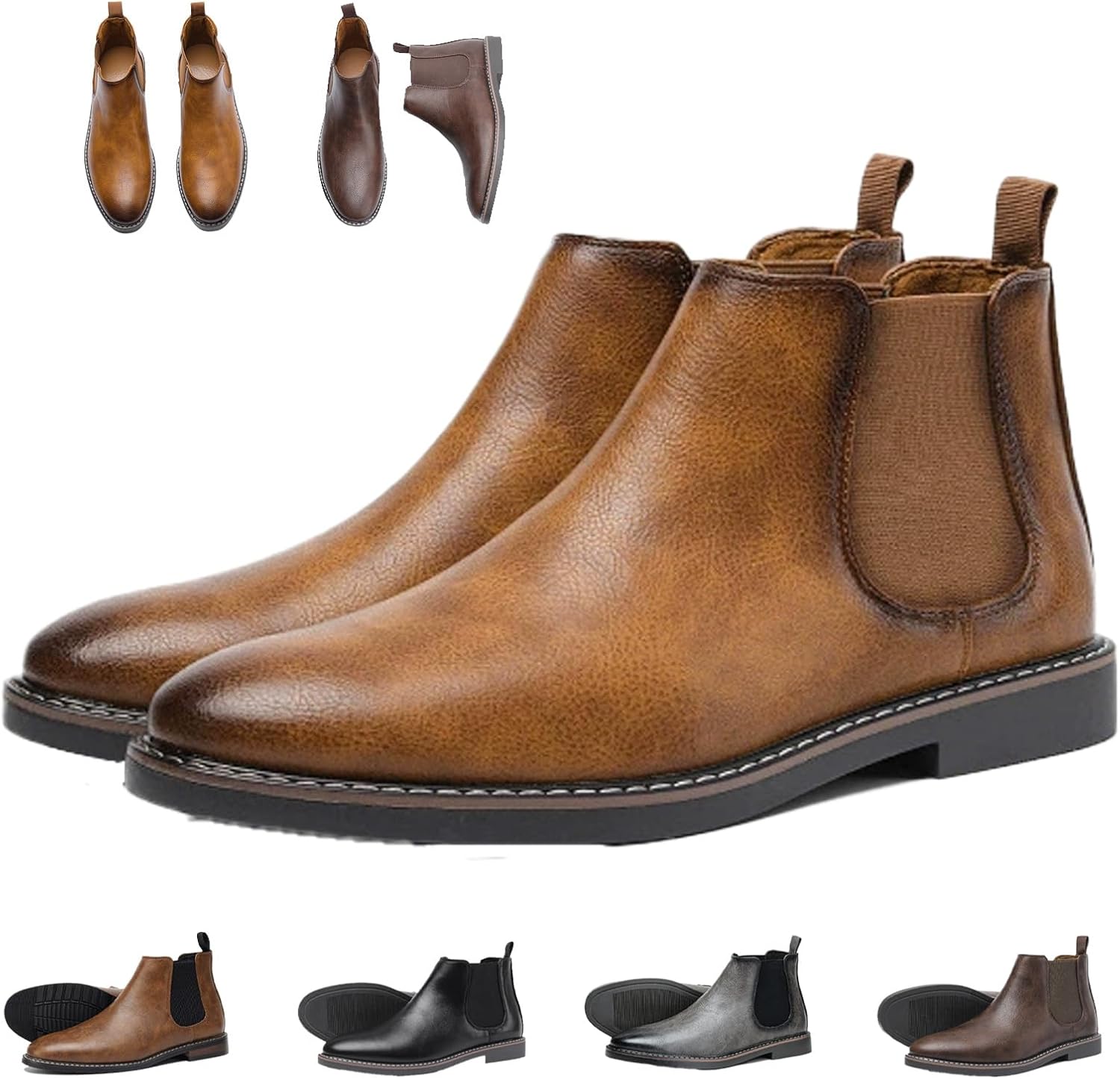 

Мужские кожаные ботильоны челси GHTRHSB, ковбойские повседневные деловые ботинки в стиле вестерн, классические рабочие ботинки без шнурков с эластичной резинкой, светло-коричневый