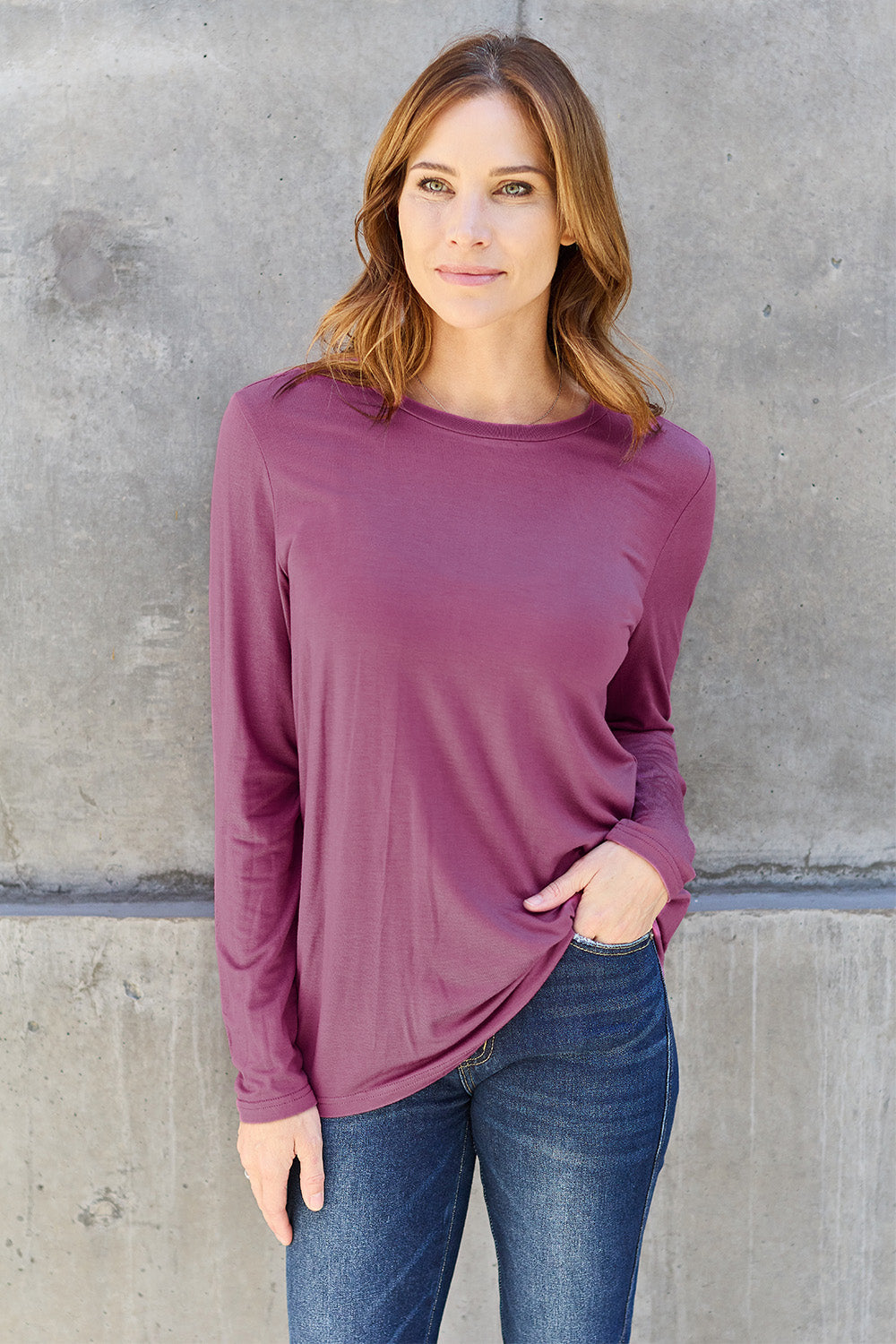 

Топ с круглым вырезом и длинными рукавами FASHNZFAB, цвет mauve