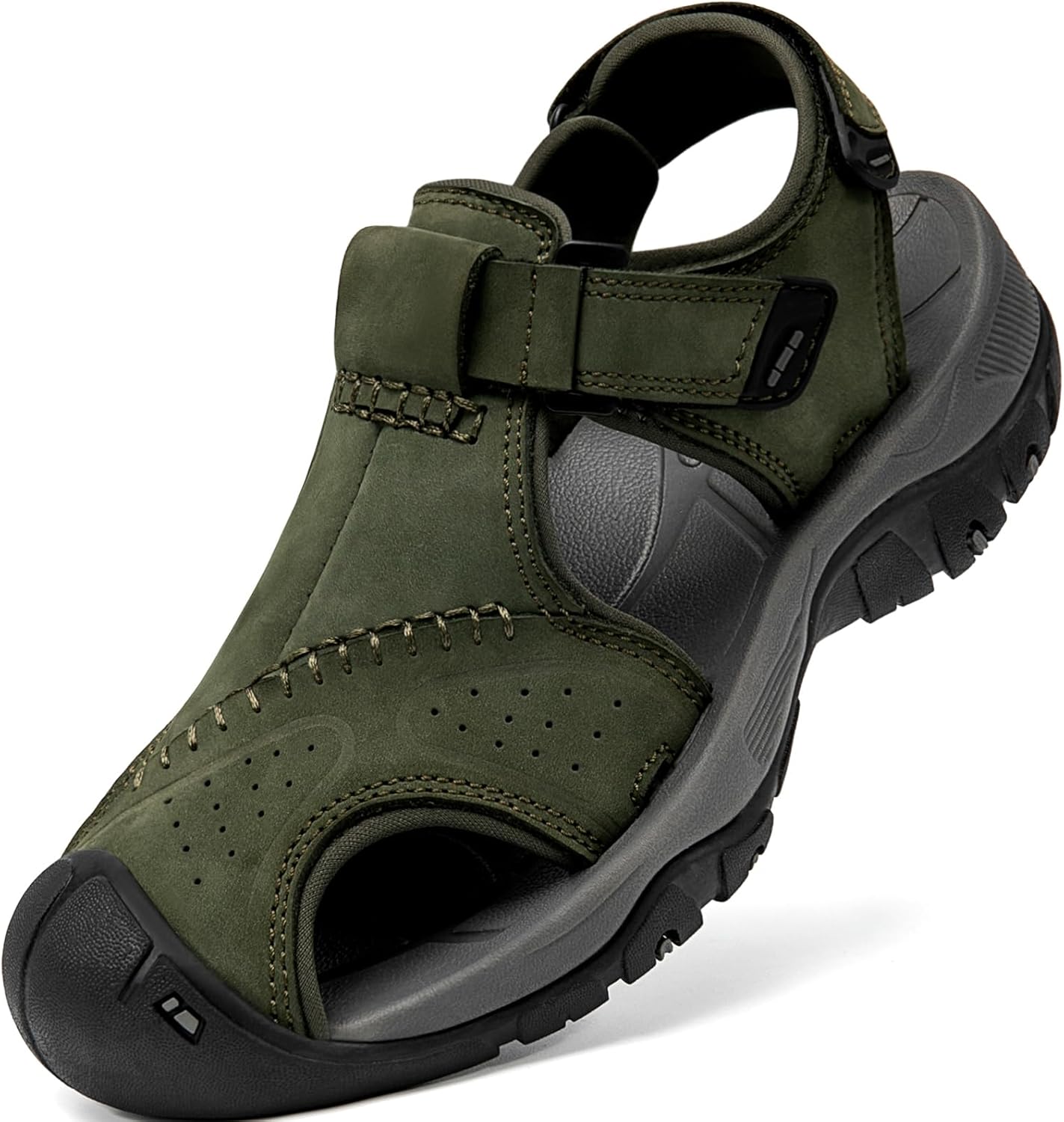 

Мужские спортивные сандалии с закрытым носком, кожаные для походов, спортивной ходьбы, активного отдыха на улице, пляжа, троп, реки и рыбалки, водонепроницаемые, легкие и удобные Boveshorn, зеленый