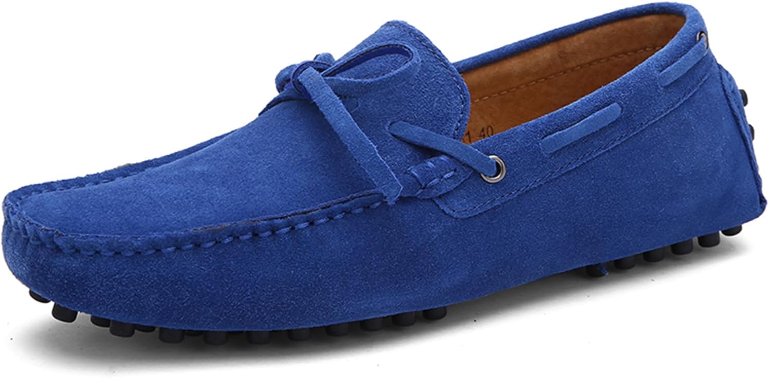 

Мужские модные туфли-лоферы из замши ручной работы, повседневные, мягкие и удобные и ходьбы, больших размеров Abborora, синий