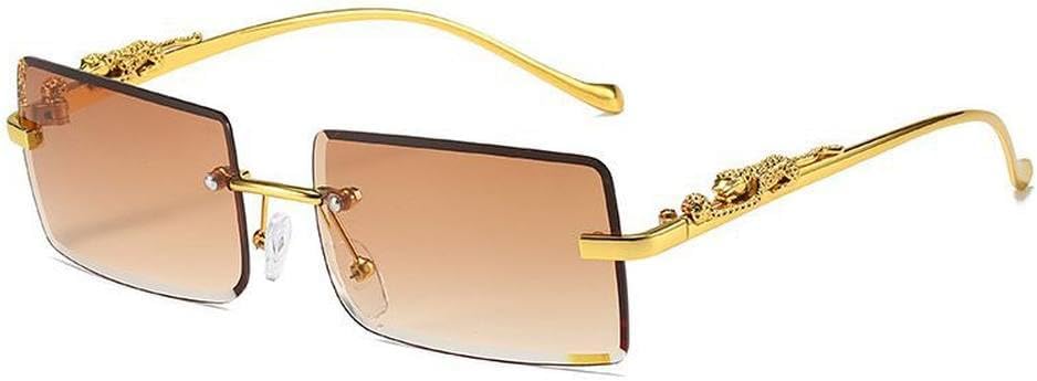 

Солнцезащитные очки без оправы прямоугольной формы для мужчин и женщин, модные солнцезащитные очки без оправы для женщин, леопардовый принт, защита от ультрафиолета UV400, SUN1281 Generic, Goldbrown