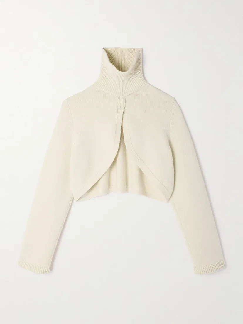 Укороченный свитер с воротом-стойкой из кашемировой смеси Alaïa, белый