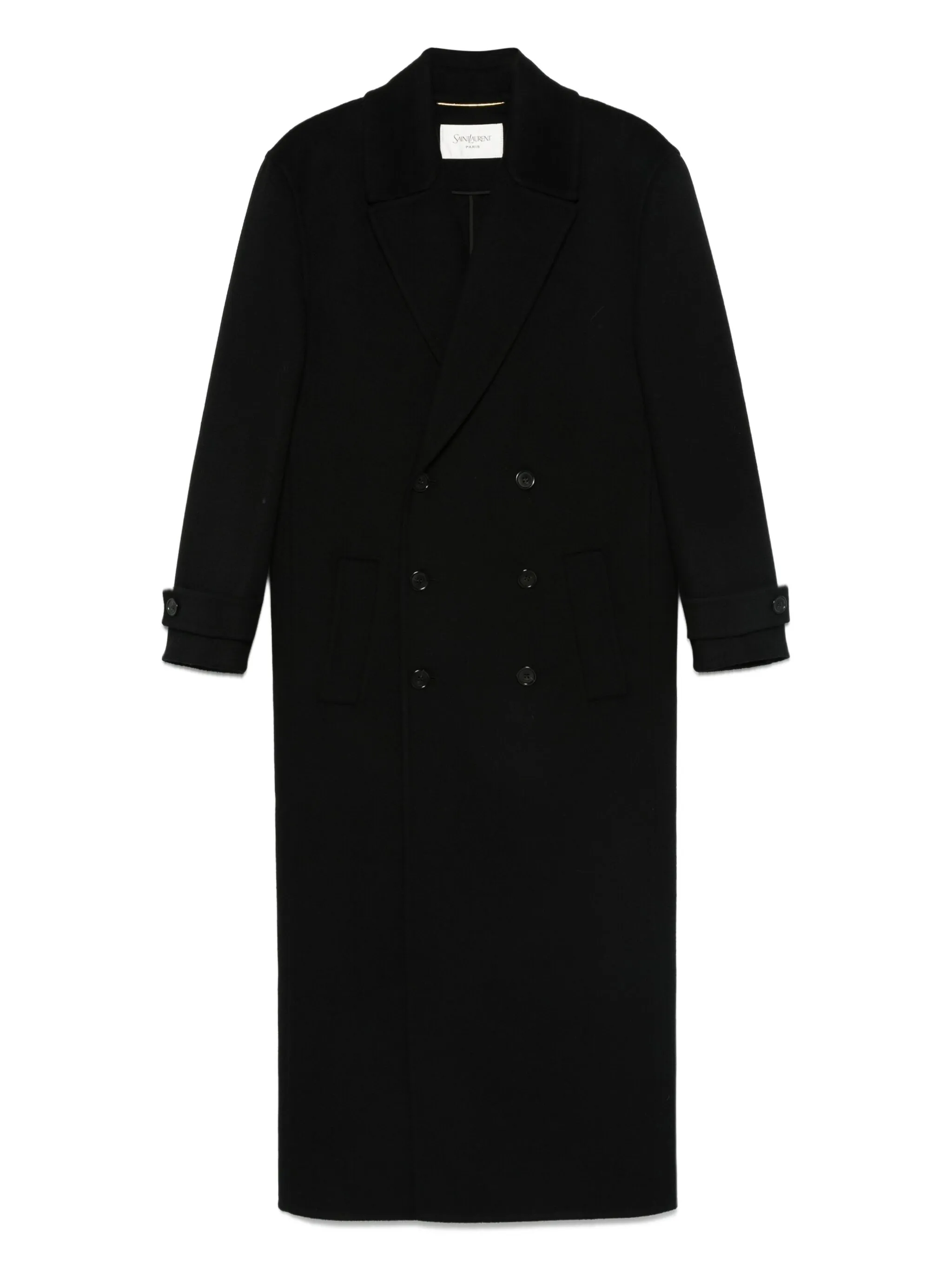 

Двубортное шерстяное пальто Saint Laurent, черный