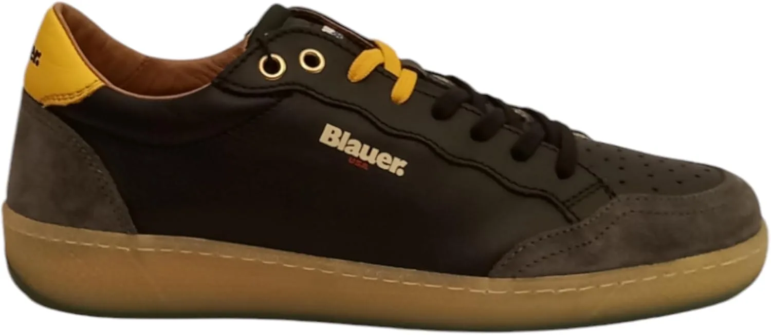 Кроссовки Blauer USA MURRAY01 Low Fashion Leather Unisex, черный/желтый/серый — фото 3