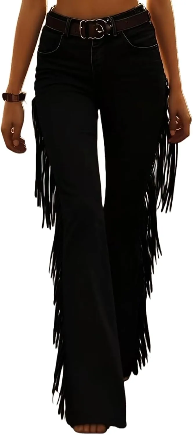 

Брюки-джинсы Bootcut для женщин Vintage Western Brown Fringe с эластичным поясом