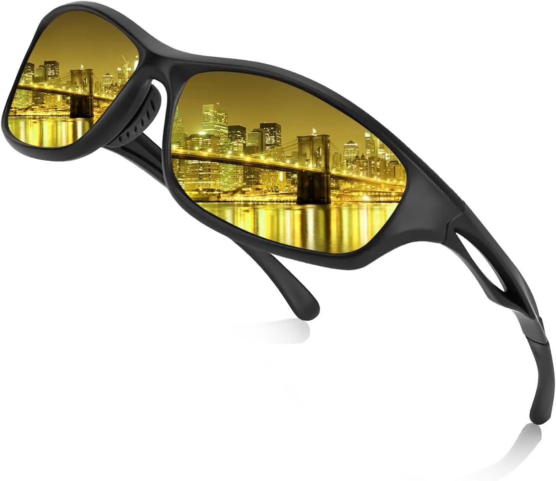 

Очки для вождения в ночное время для мужчин и женщин, антибликовые поляризованные очки ночного видения HD FIMOSON, A01 Matte Black Frame/ Yellow Night Vision Lens