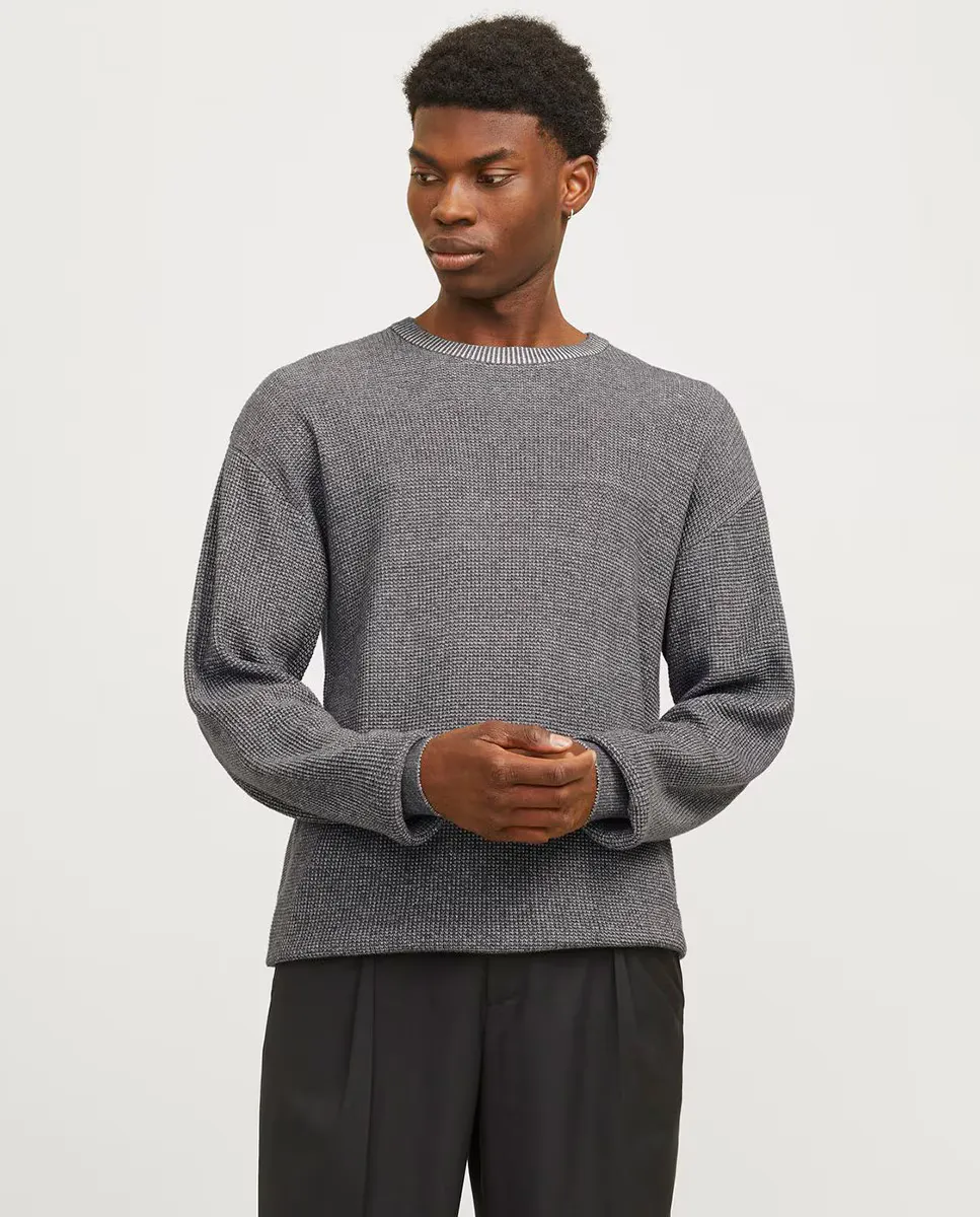 

Мужской вязаный свитер с длинными рукавами и круглым вырезом Jack & Jones, серый