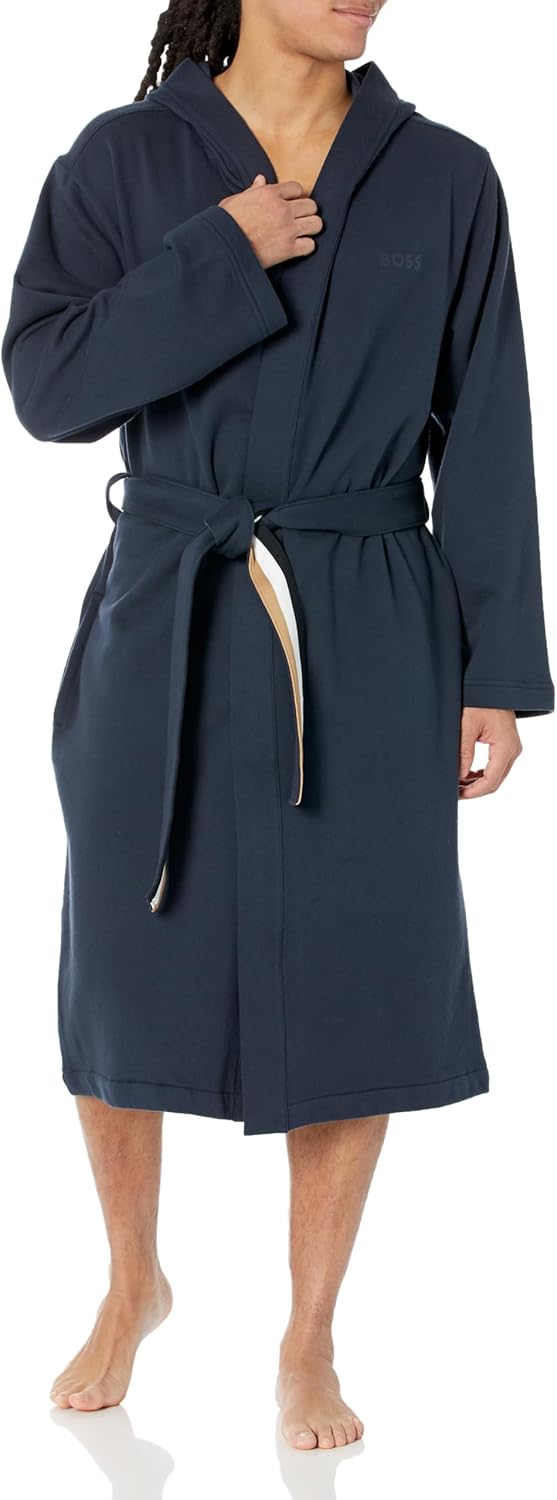 

Халат мужской BOSS из френч-терри с хлопком и фирменным поясом с флагом, Slate Blue
