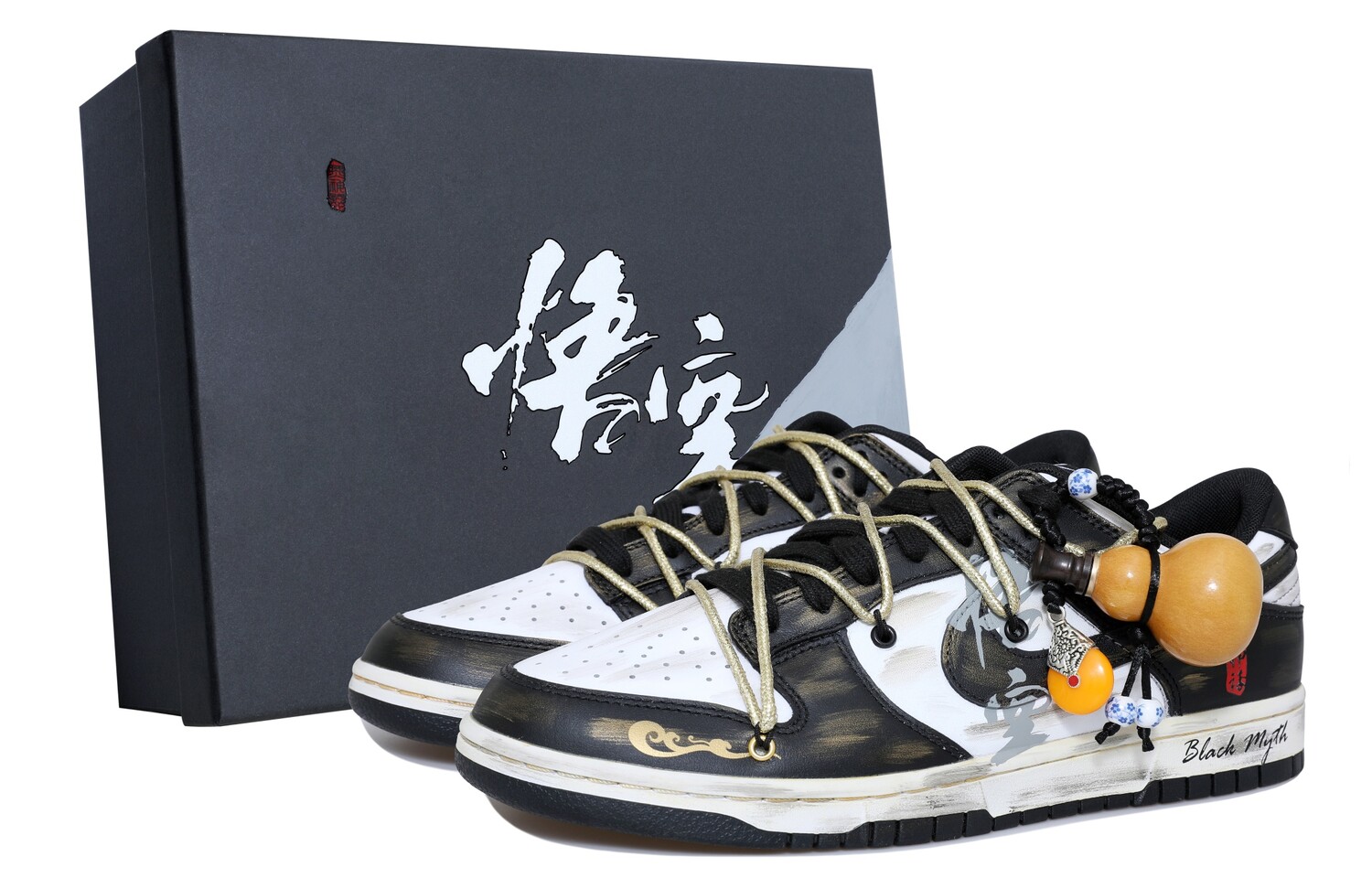 

Кроссовки для скейтбординга Dunk унисекс с низким верхом, черный/белый/золотой Nike