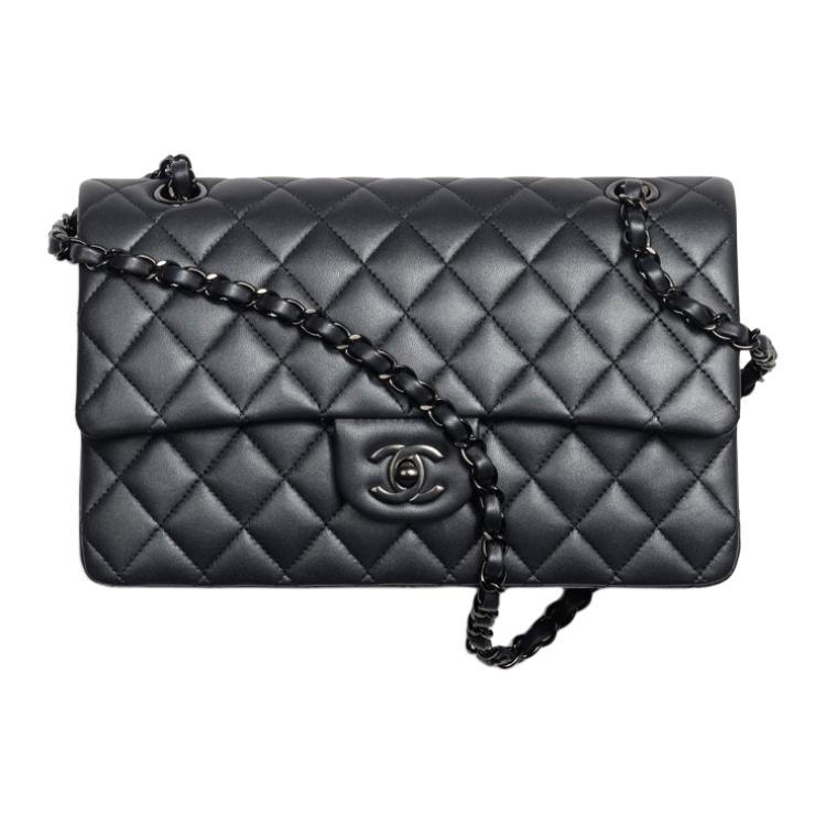 

CHANEL Сумка через плечо Classic Flap CF из перламутровой кожи ягненка, среднего размера, женская, черного цвета