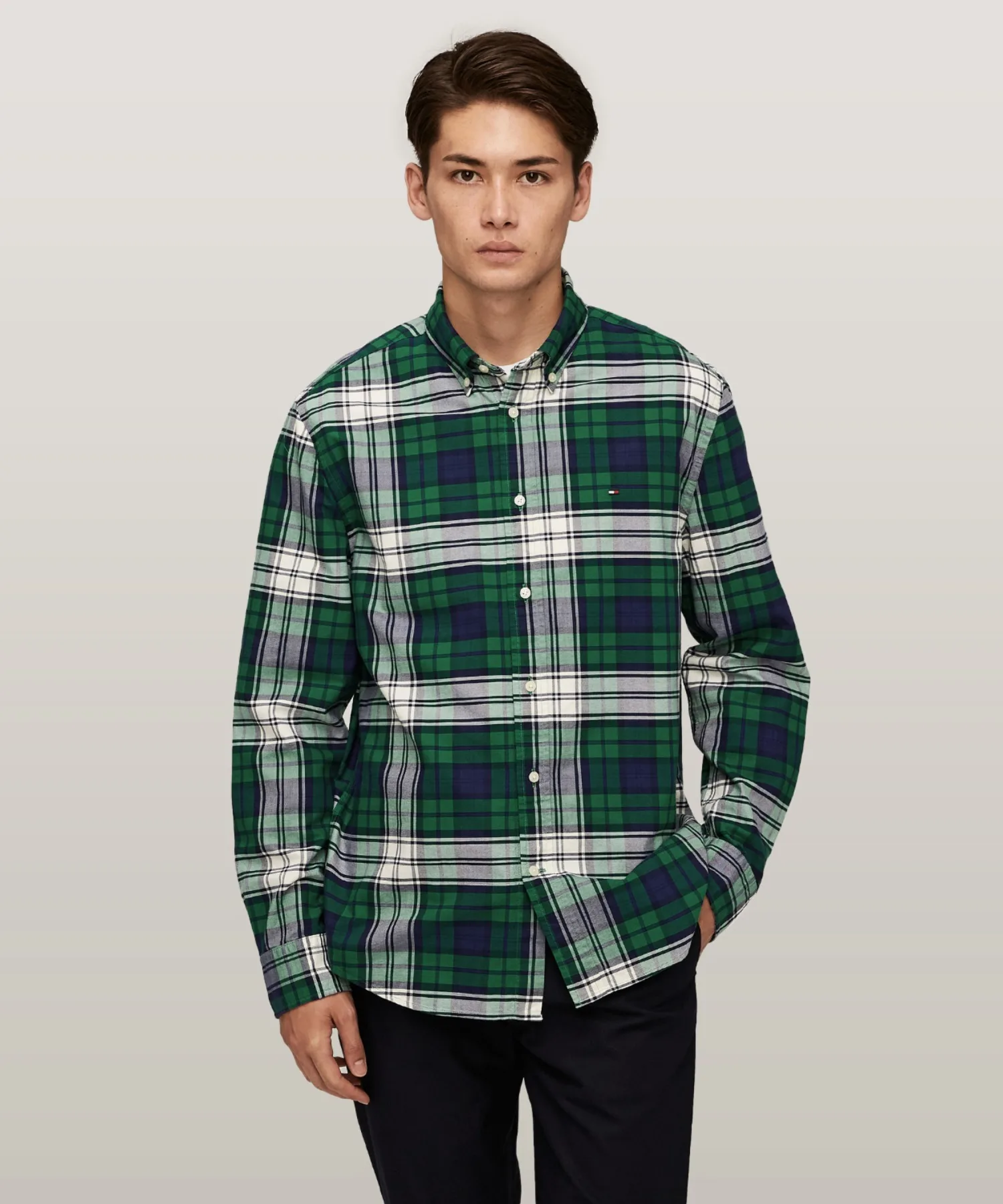 Унисекс рубашка в клетку Tommy Hilfiger оксфорд, зелёная