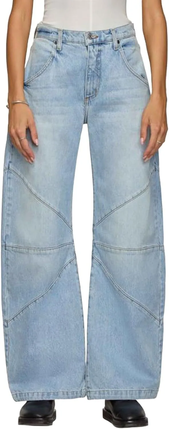 

Прямые мешковатые бочкообразные джинсы для женщин Mid Rise Stretchy Boyfriend Wide Leg Casual Loose Cropped Denim