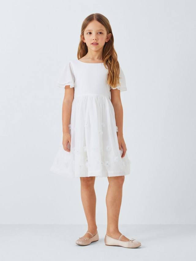 Детское платье для подружки невесты с 3D цветами John Lewis Heirloom Collection, White — фото 2