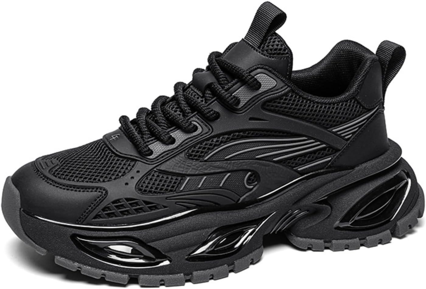 

Стильные и прочные повседневные кроссовки из сетки для мужчин с массивной подошвой и дышащей шнуровкой- обувь в стиле «папа», идеально подходящая для работы, тренировок и повседневного ношения Khwfjas, черный