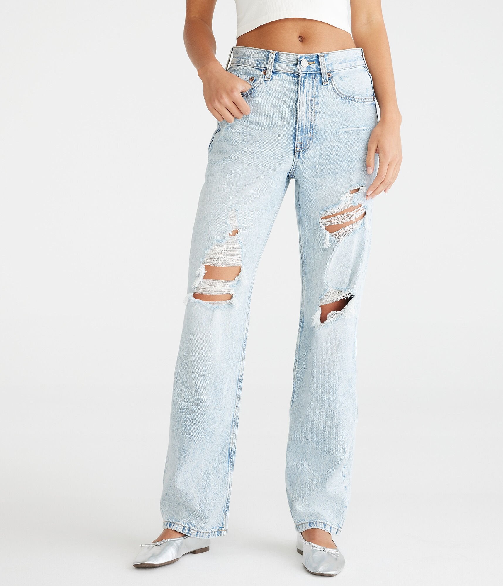 

Aeropostale Мешковатые джинсы с высокой посадкой, цвет light wash