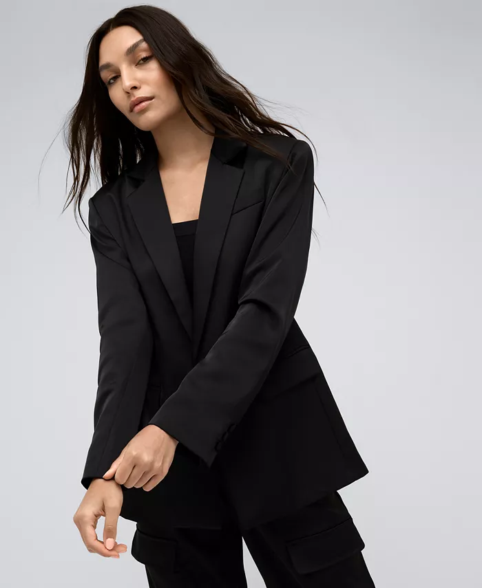 

Женская атласная куртка с отложным воротником и одной пуговицей Kenneth Cole, черный