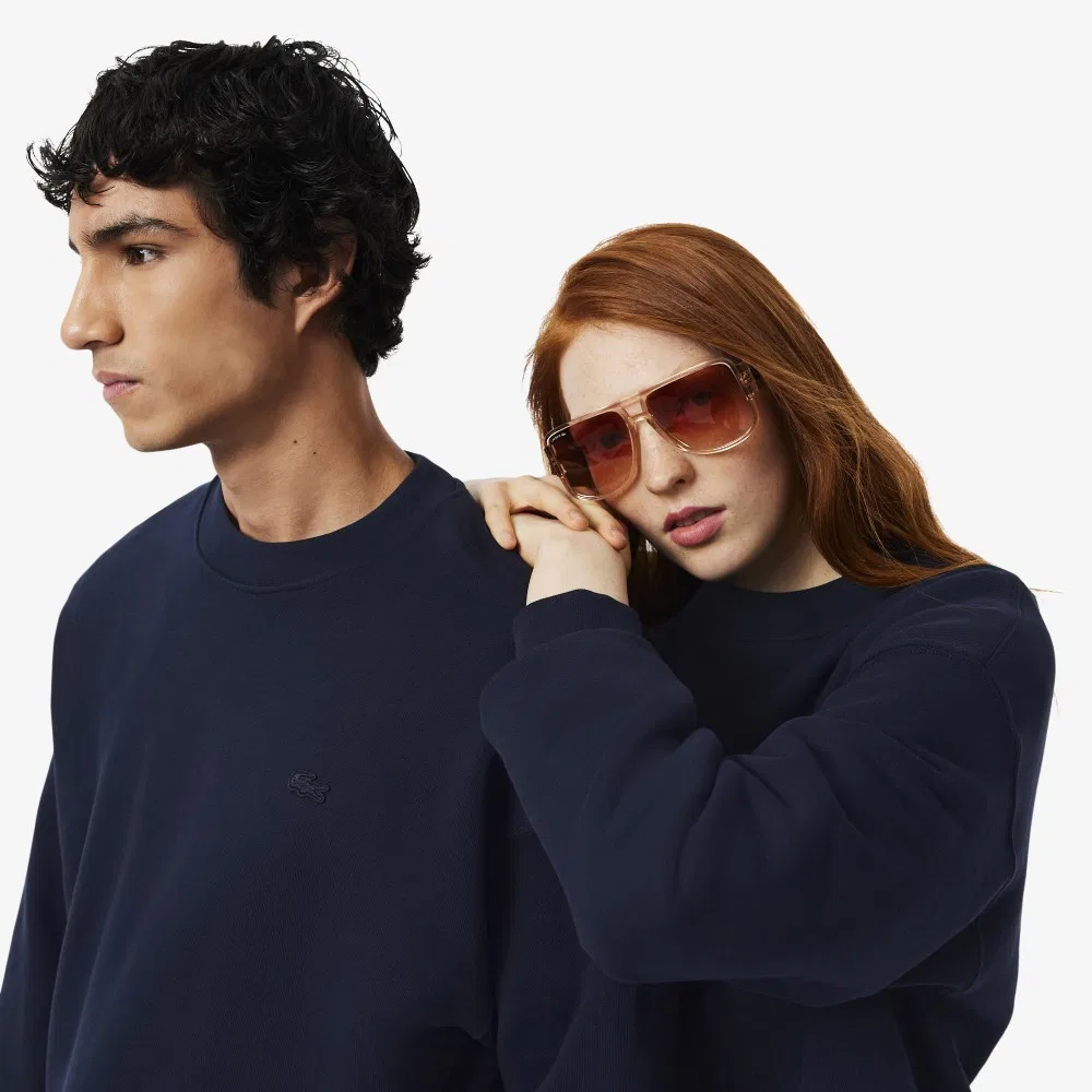 Мужской свободный пуловер с круглым вырезом тёмно-синего цвета от Lacoste — фото 2