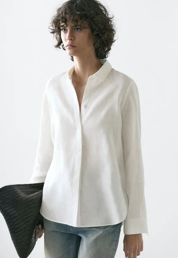 Струящаяся блузка на пуговицах Massimo Dutti, White