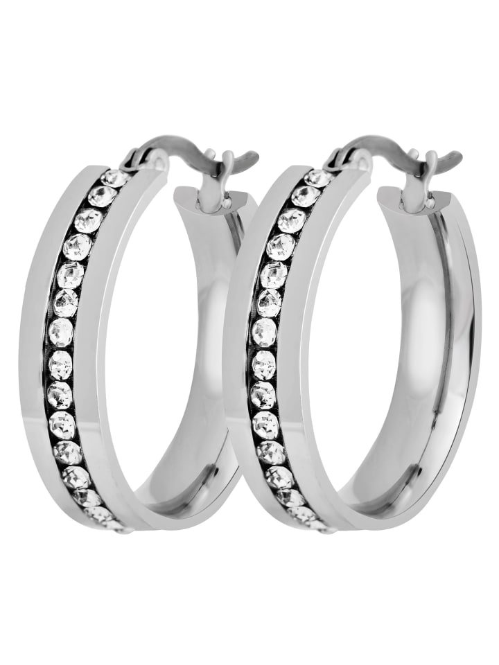 

Adeliás Женские серьги - Серьги-кольца из нержавеющей стали со стразами серебристого цвета