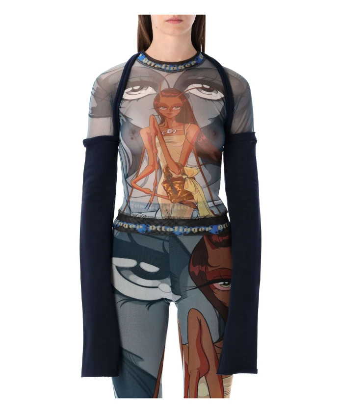 

Топ из сетчатой ткани с синим принтом, осень-зима 2025 Ottolinger, мультиколор