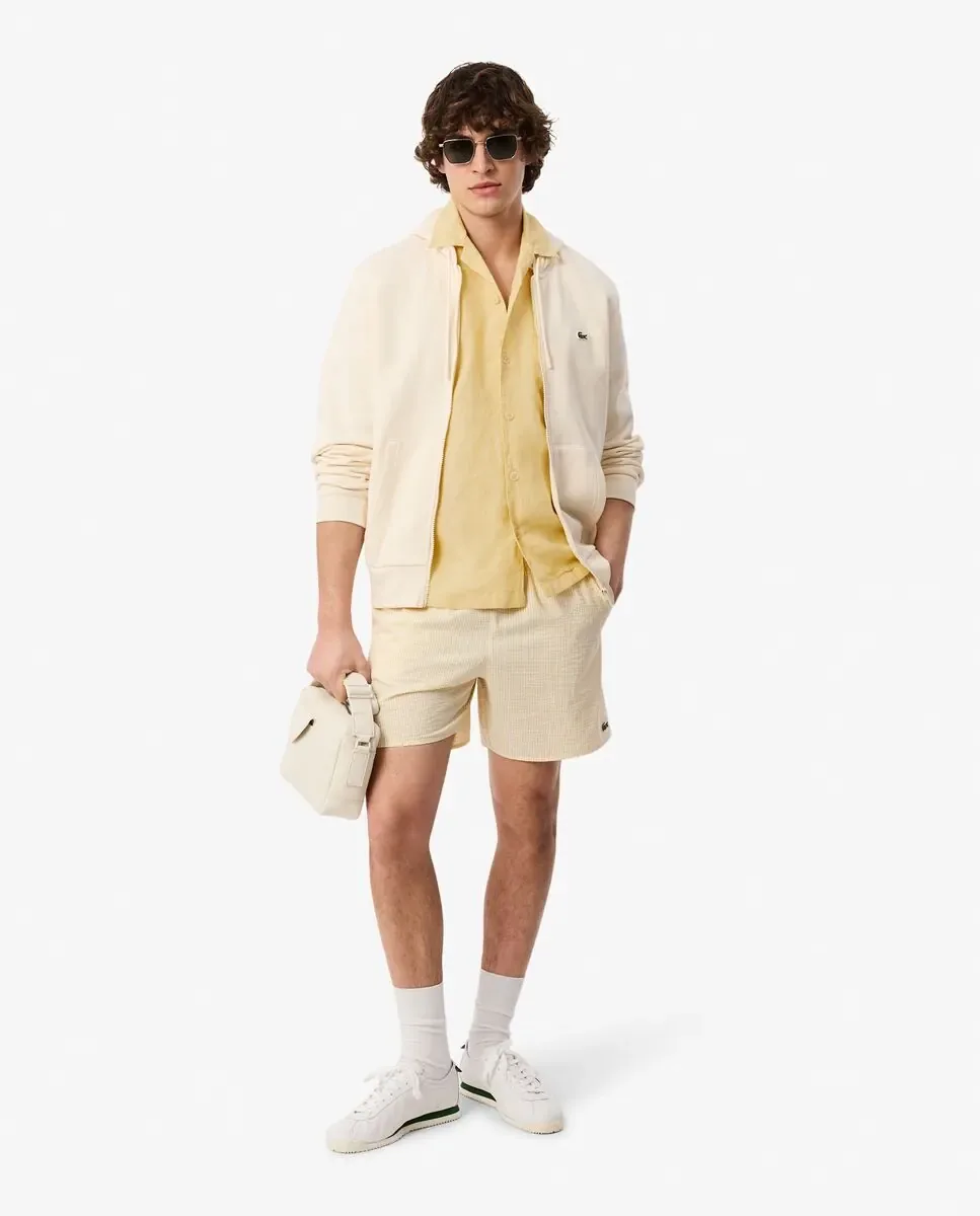 Мужская рубашка свободного кроя из льна с короткими рукавами Lacoste, желтый — фото 4