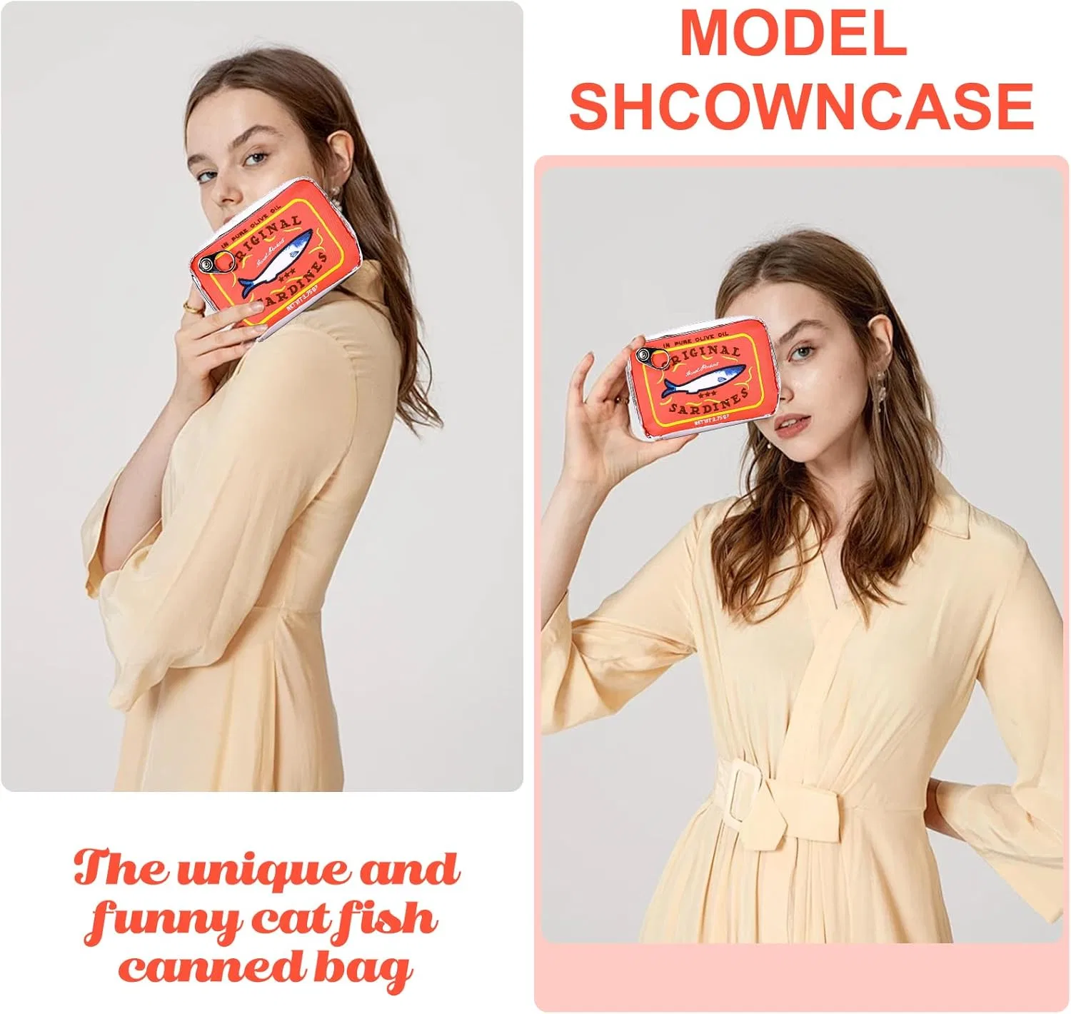 Косметичка в форме сардины, бежево-оранжевая Azuraokey, Beige + Orange — фото 2