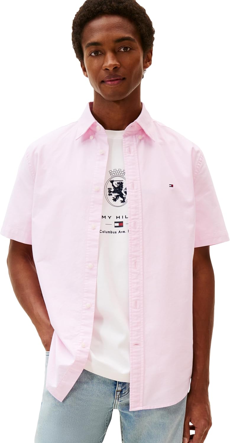 

Рубашки оксфорды Tommy Hilfiger Men's с коротким рукавом, классический крой, мужские рубашки на пуговицах, Rose Petal