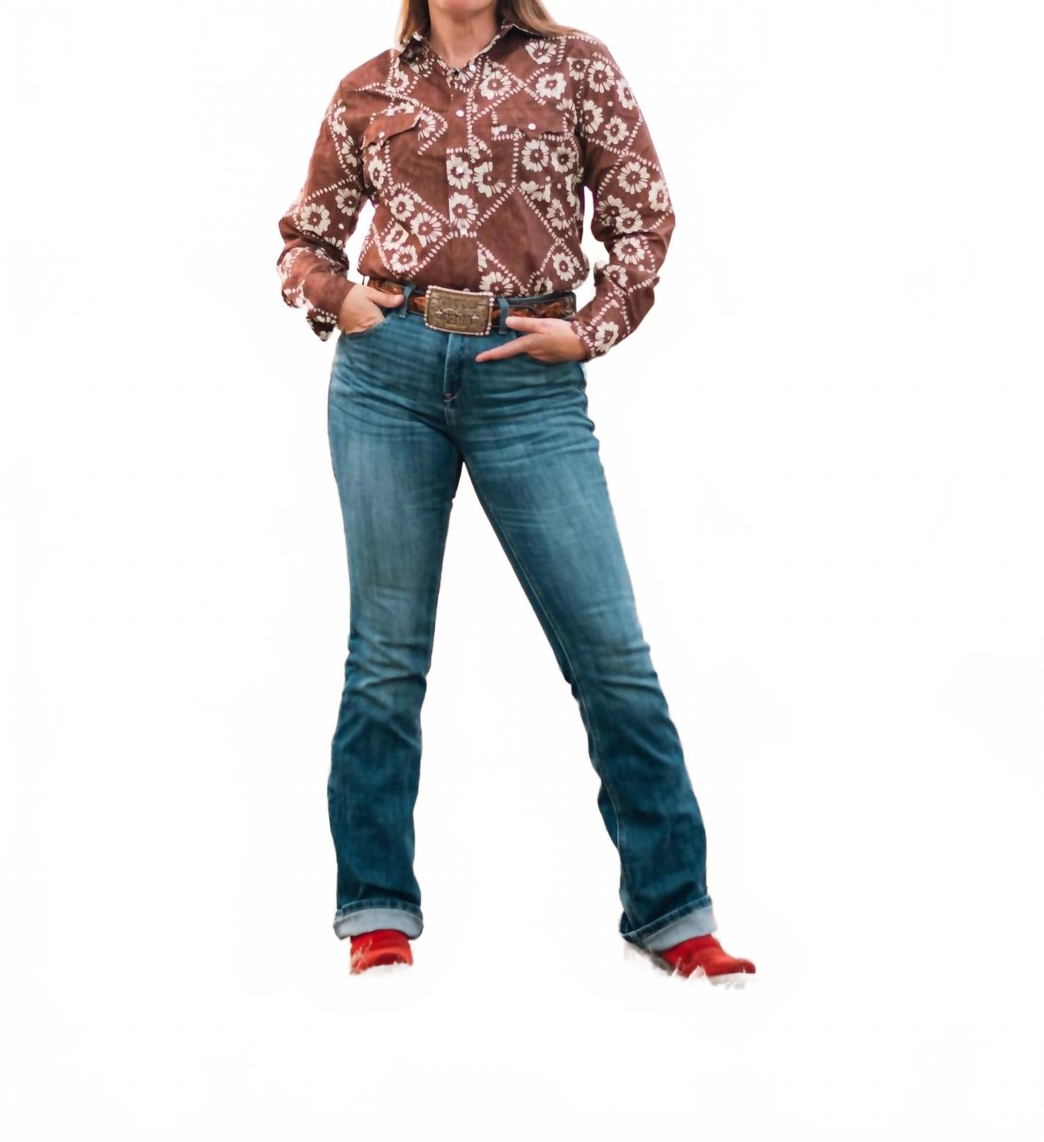 

Женская рубашка Kalei Vintage Floral Style Pearl Button Shirt коричневый Howdy Hanny, коричневый