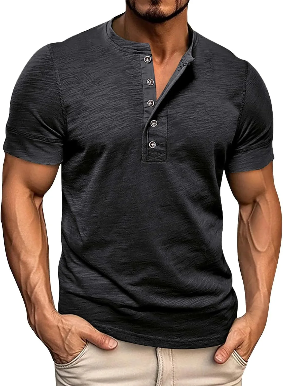 

Мужская повседневная футболка Henley с коротким рукавом, размеры M-3XL WENKOMG1