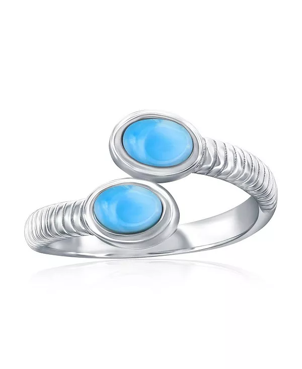 

Кольцо из стерлингового серебра с овальным ларимаром и перекрывающимися линиями Caribbean Treasures, larimar
