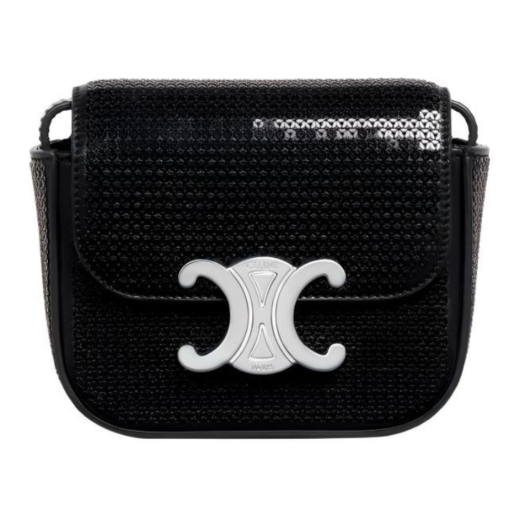

Сумка через плечо мини Triomphe Calfskin Trim женская черная серебристая CELINE