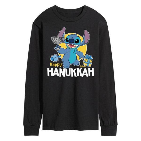 

Мужская футболка с длинным рукавом и принтом «Счастливая Ханука» от Lilo & Stitch Disney, черный