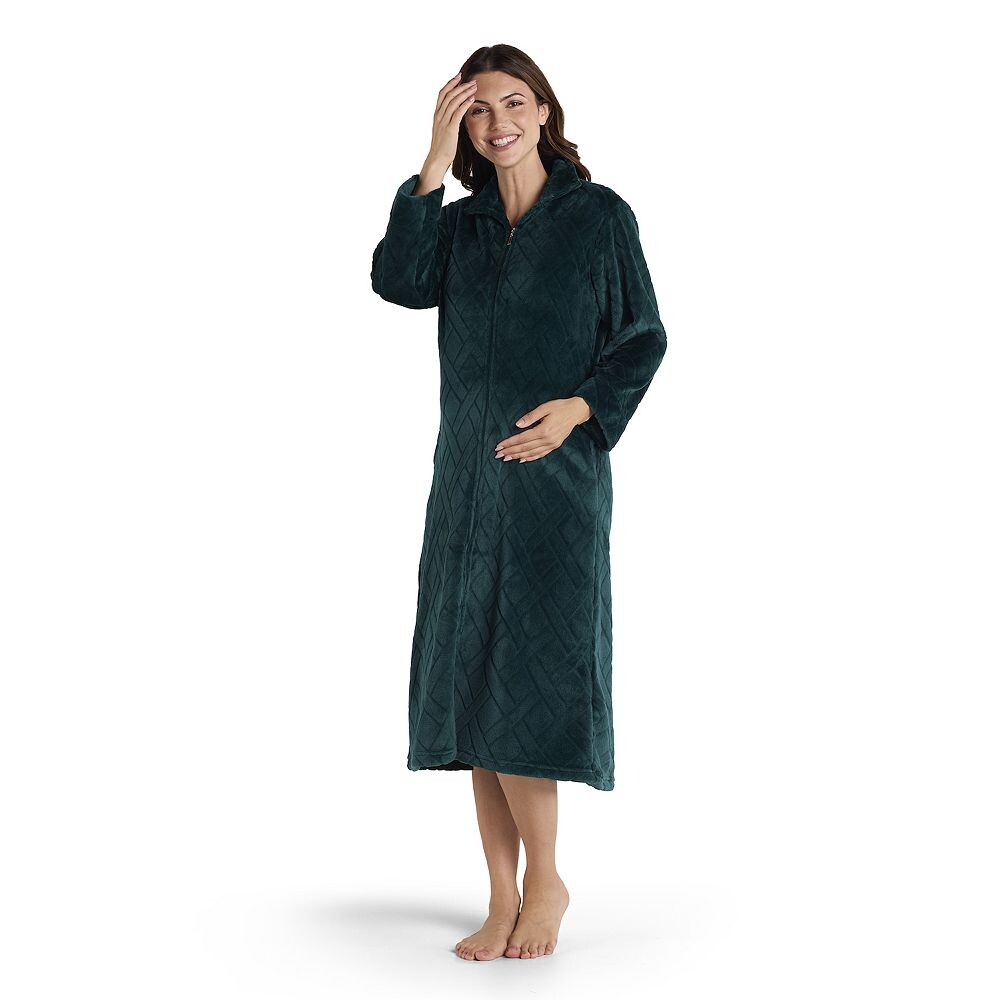 

Длинный флисовый халат Petite Miss Elaine Essentials на молнии, цвет Emerald