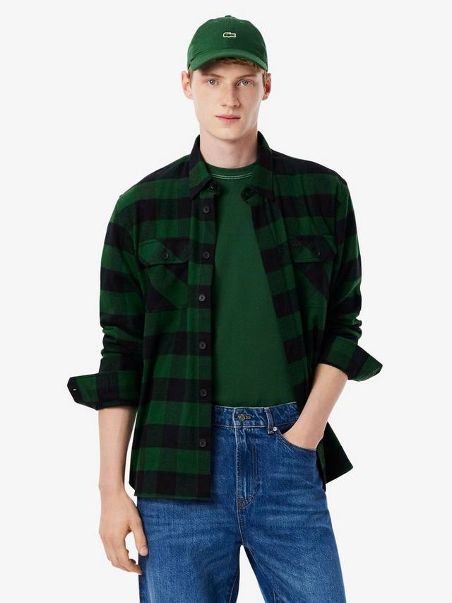 

Хлопковая клетчатая рубашка-оверсайз Lacoste, Green/Black