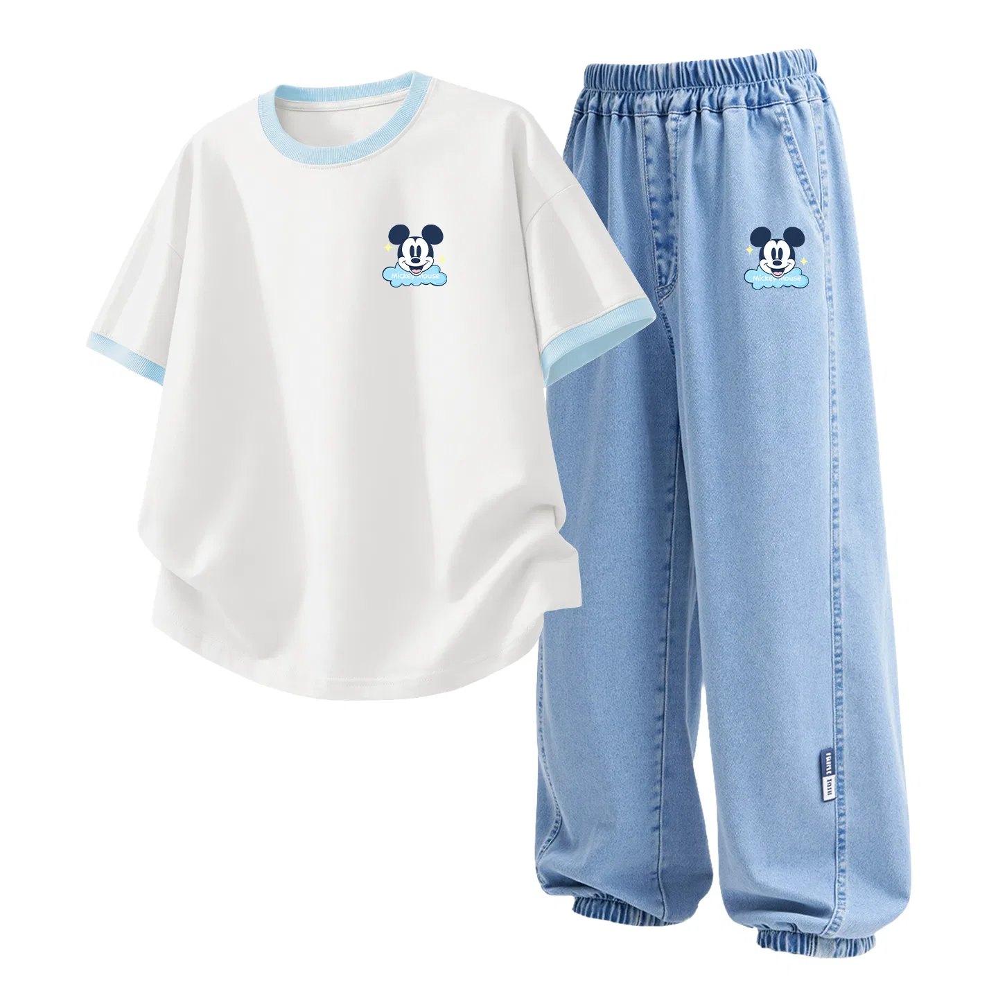 Детский спортивный костюм Disney Casual Sportswear 2 Piece Set, кремово-голубой и джинсово-голубой — фото 4