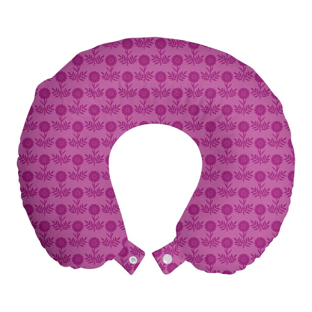 

ABAKUHAUS Purple Travel Подушка для шеи, Графический цветочный рисунок, Пенопластовые дорожные принадлежности для самолета и автомобиля, 30x30 см, Темно-пурпурный Бледная фуксия