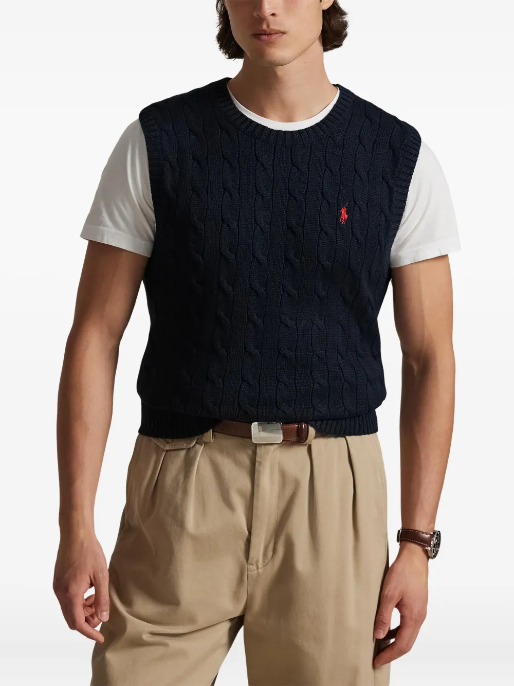 Жилет из хлопка с косичным узором POLO RALPH LAUREN, синий — фото 3