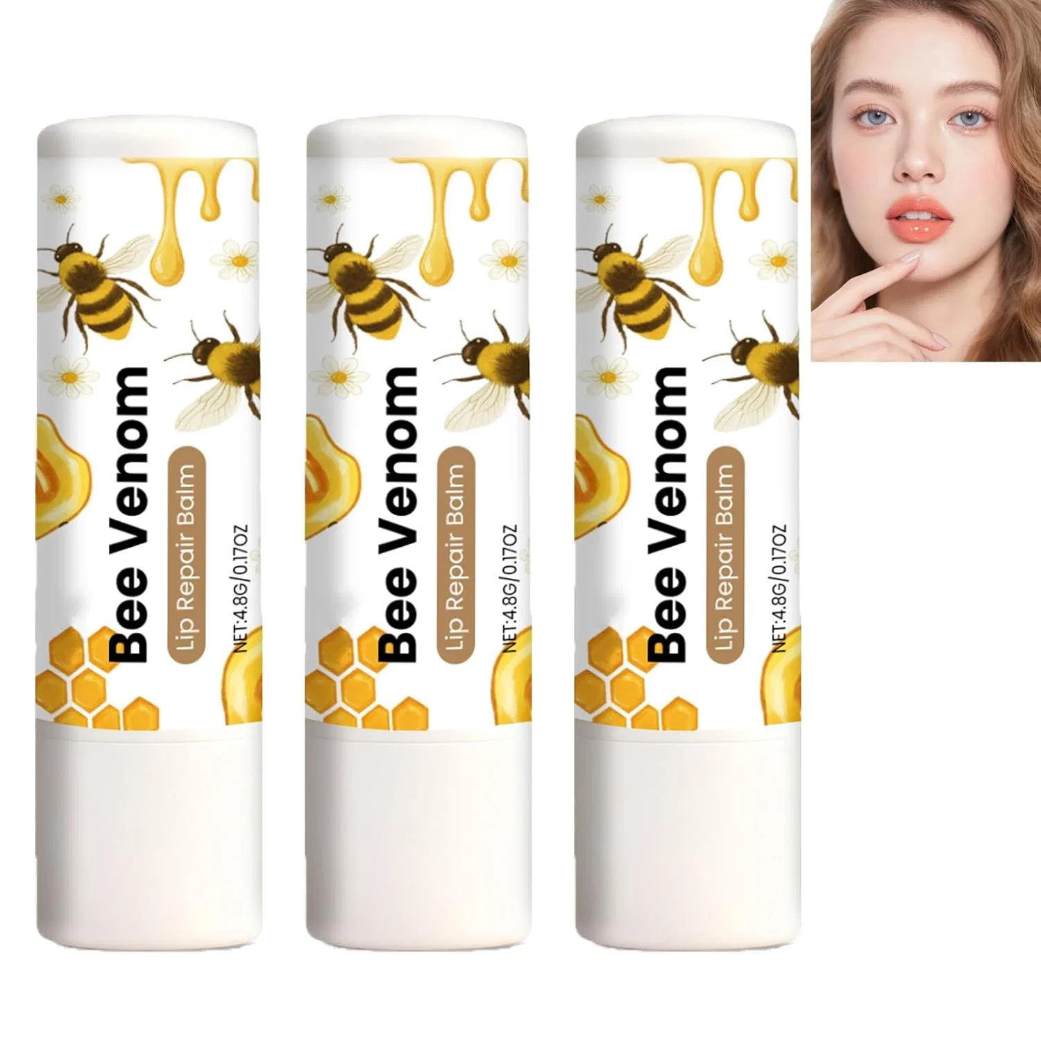 Бальзам для губ с пчелиным ядом и витамином E (3 шт.) Homomdy, 3 Pieces.