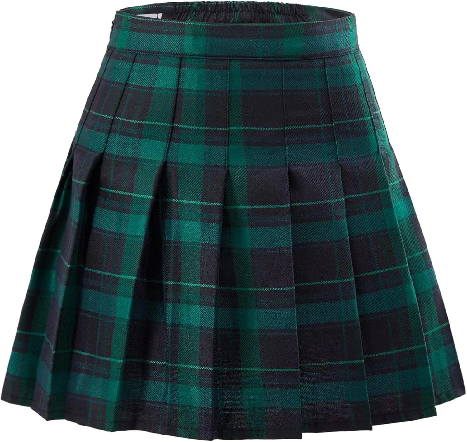 Юбка плиссе с шортами, высокая талия, A-силуэт, Yewsea, Green Plaid