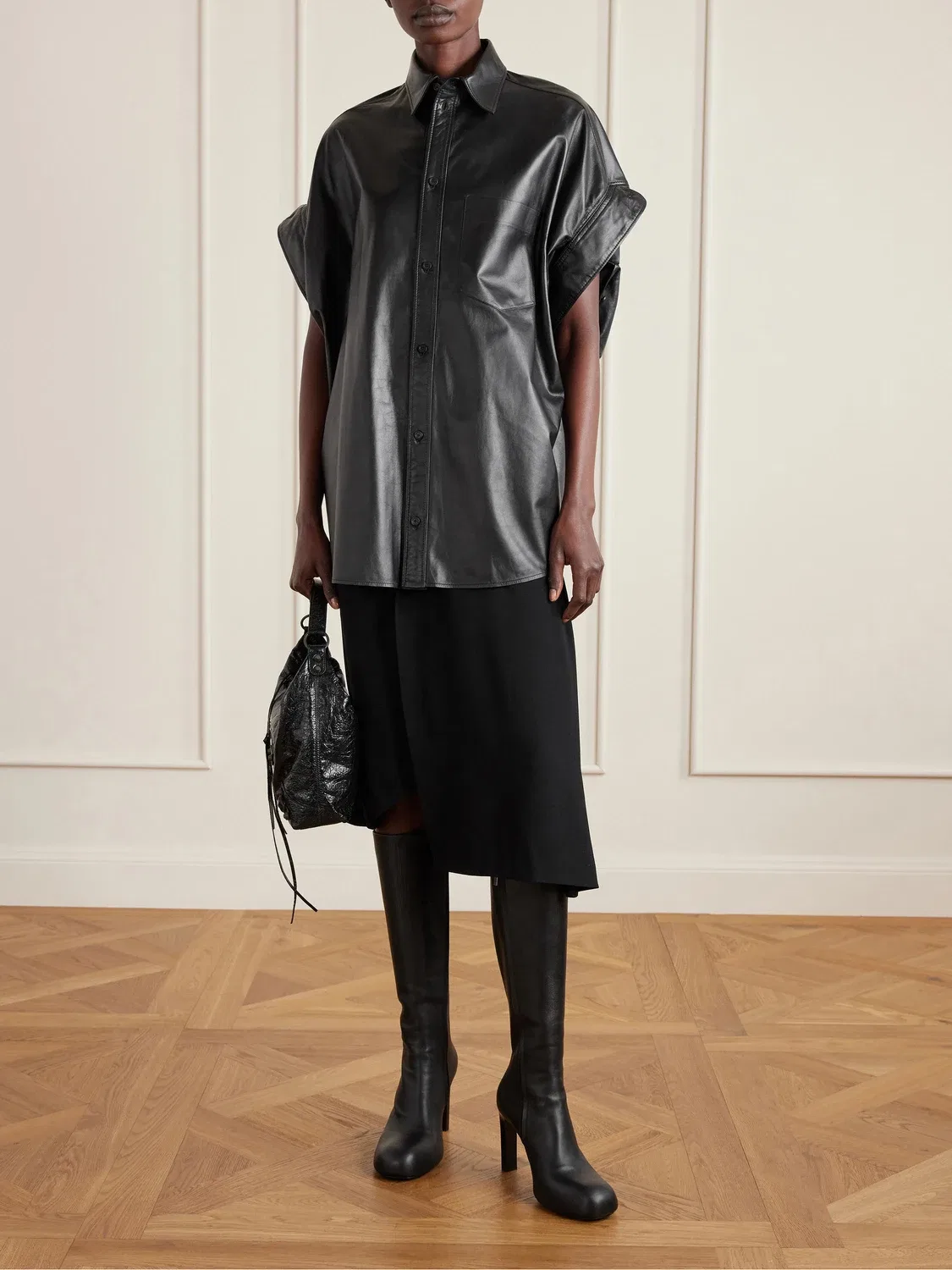 Кожаная рубашка BALENCIAGA, черный — фото 2