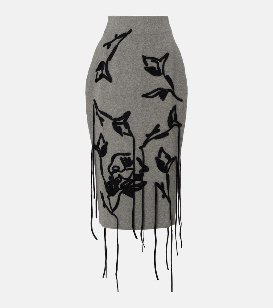 

Вышитая шерстяная юбка-карандаш Erdem, Grey Melange