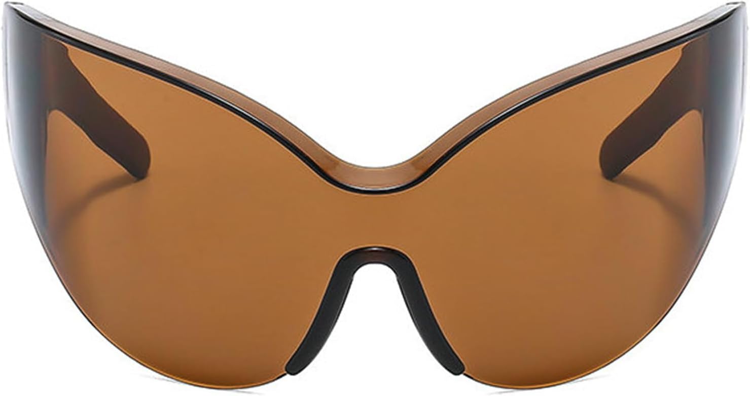 

Солнцезащитные очки Willochra «Кошачий глаз», модные безободковые очки в стиле Y2K для женщин и мужчин, солнцезащитные очки для спорта с защитой от УФ-излучения, цельные очки, Brown