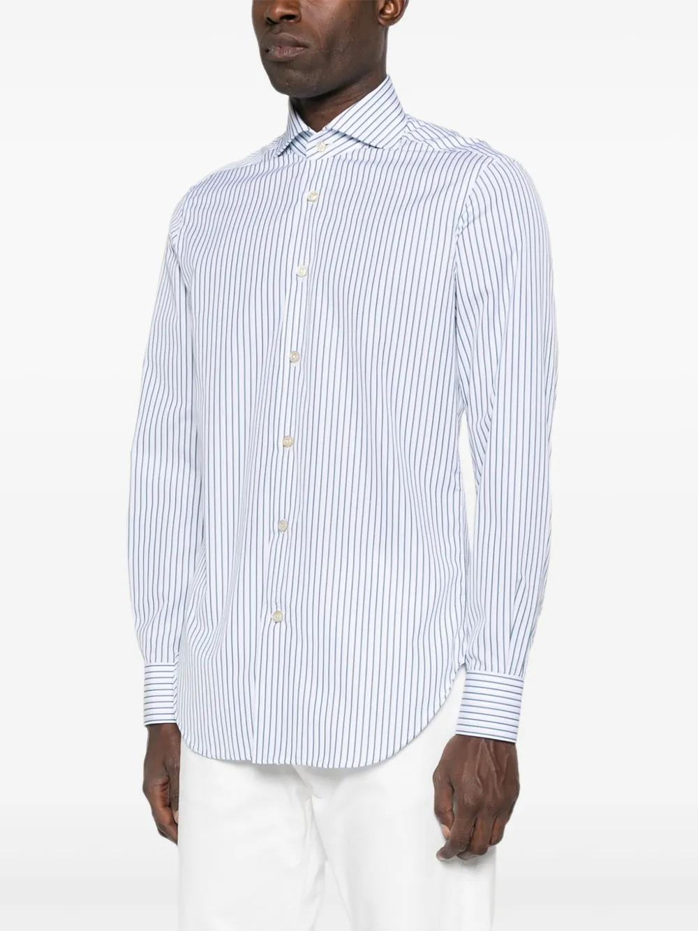 

Полосатая рубашка с длинными рукавами Kiton, белый